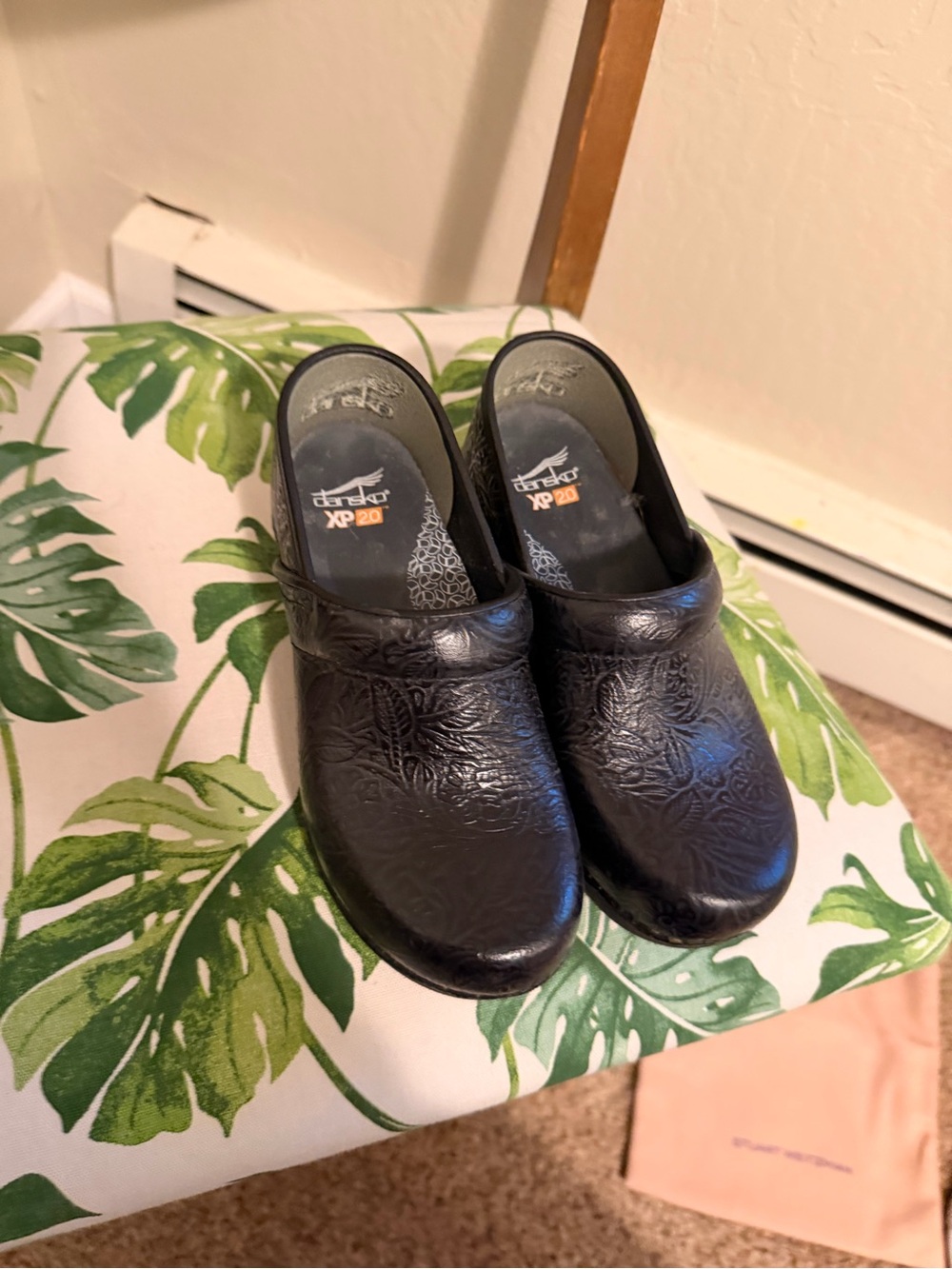 Dansko Black Embossed Leather Slip-On Clogs size 36